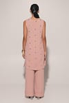 Shop_Kriti Bapna_Pink Linen Studs Round Neck Kiyomi Embellished Top And Pant Set _at_Aza_Fashions