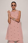 Buy_Kriti Bapna_Pink Linen Studs Round Neck Kiyomi Embellished Top And Pant Set _Online_at_Aza_Fashions