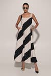 Buy_Kriti Bapna_Black Georgette Scoop Neck Striped Diagonal Maxi Dress _at_Aza_Fashions