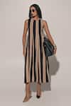 Buy_Kriti Bapna_Beige Linen Round Neck Striped Midi Dress And Jacket Set _at_Aza_Fashions