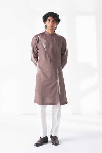 Buy_Dhruv Vaish_Brown Silk, Cotton Embroidery Kurta Set _at_Aza_Fashions