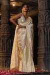 Monk & Mei By Sonia Anand_Gold Silk, Tissue Embroidery, Zari, Sequins V-neck Hansini Saree Set _at_Aza_Fashions
