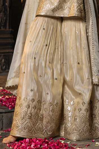 Buy_Monk & Mei By Sonia Anand_Gold Silk, Tissue Embroidery, Zari Square Neck Kashvi Kurta Sharara Set _Online_at_Aza_Fashions