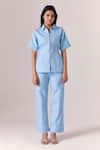 Buy_Savaaya_Blue Denim Embroidery Collared Skyline Grace Shirt And Pant Set _at_Aza_Fashions