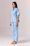 Savaaya_Blue Denim Embroidery Collared Skyline Grace Shirt And Pant Set _Online_at_Aza_Fashions