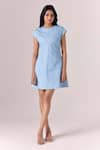 Buy_Savaaya_Blue Denim Embroidery Round Neck Frostline Short Dress _at_Aza_Fashions