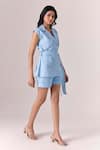 Shop_Savaaya_Blue Denim Studs Collared Halo Blazer And Shorts Set _at_Aza_Fashions