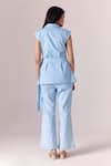 Shop_Savaaya_Blue Denim Collared Halo Embroidered Jacket Pant Set _at_Aza_Fashions