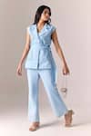 Buy_Savaaya_Blue Denim Collared Halo Embroidered Jacket Pant Set _at_Aza_Fashions