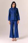 Buy_Savaaya_Blue Denim Embroidery Collared Nova Top Pant Set _at_Aza_Fashions