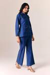 Shop_Savaaya_Blue Denim Embroidery Collared Nova Top Pant Set _at_Aza_Fashions