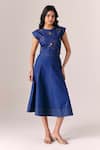 Buy_Savaaya_Blue Denim Sequins Round Neck Gilded Top And Skirt Set _at_Aza_Fashions