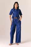 Buy_Savaaya_Blue Denim Fringe Collared Sway Top Pant Set _at_Aza_Fashions