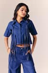 Buy_Savaaya_Blue Denim Fringe Collared Sway Top Pant Set _Online_at_Aza_Fashions