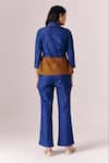 Shop_Savaaya_Blue Denim, Poplin Collared Frame Wrap Top With Pant _at_Aza_Fashions