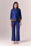 Buy_Savaaya_Blue Denim, Poplin Collared Frame Wrap Top With Pant _at_Aza_Fashions