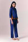 Buy_Savaaya_Blue Denim, Poplin Collared Frame Wrap Top With Pant _Online_at_Aza_Fashions