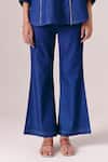 Savaaya_Blue Denim Embroidery Collared Indigo Petal Shirt Pant Set _Online_at_Aza_Fashions