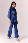 Buy_Savaaya_Blue Denim Embroidery Collared Indigo Petal Shirt Pant Set _Online_at_Aza_Fashions