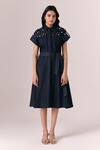 Shop_Savaaya_Black Denim Pearls Collared Starlit Handwork Dress _Online_at_Aza_Fashions