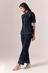 Shop_Savaaya_Black Denim Pearls High Neck Etoile Embroidered Collar Shirt And Pant Set _at_Aza_Fashions