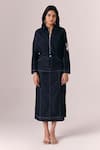 Buy_Savaaya_Black Denim Collared Midnight Tide Jacket And Skirt Set _at_Aza_Fashions