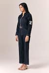 Shop_Savaaya_Black Denim Embroidery Collared Midnight Tide Jacket And Pant Set _at_Aza_Fashions