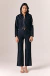 Buy_Savaaya_Black Denim Embroidery Collared Midnight Tide Jacket And Pant Set _at_Aza_Fashions