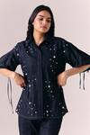 Buy_Savaaya_Black Denim Pearls Collared Midnight Shirt _at_Aza_Fashions