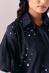 Buy_Savaaya_Black Denim Pearls Collared Midnight Shirt _Online_at_Aza_Fashions