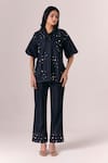 Buy_Savaaya_Black Denim Pearls Collared Midnight Shirt With Nightline Pant _at_Aza_Fashions