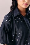 Buy_Savaaya_Black Denim Pearls Collared Midnight Shirt With Nightline Pant _Online_at_Aza_Fashions
