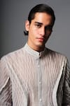 Vivek Patel_Blue Satin, Linen, Bemberg Embroidery Dori Shirt And Trouser Set _Online_at_Aza_Fashions