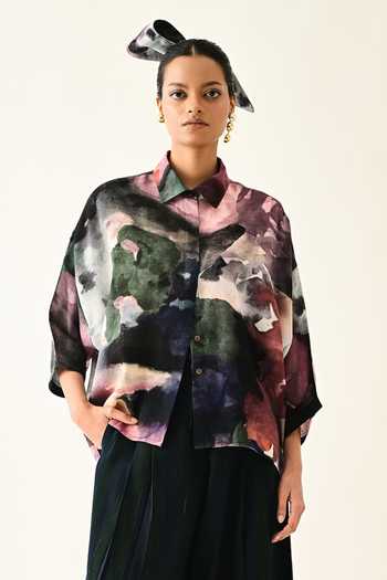 Buy_OFRIDA_Multi Color Collared Twilight Bloom Ae Printed Cotton Shirt _at_Aza_Fashions