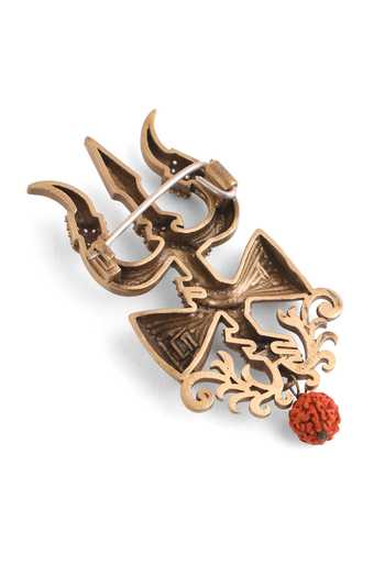 Buy_Cosa Nostraa_Gold Beads, Crystals Damru Crest Brooch _Online_at_Aza_Fashions