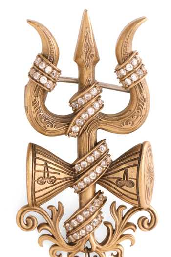 Buy_Cosa Nostraa_Gold Beads, Crystals Damru Crest Brooch 