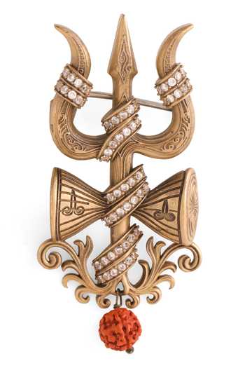 Shop_Cosa Nostraa_Gold Beads, Crystals Damru Crest Brooch 