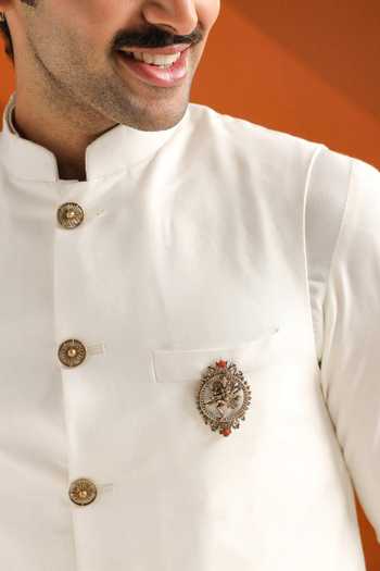 Shop_Cosa Nostraa_Gold Stones Sacred Nataraj Aura Brooch _at_Aza_Fashions