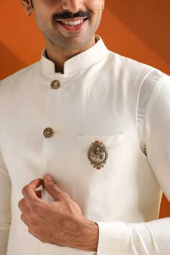 Shop_Cosa Nostraa_Gold Sacred Nataraj Power Brooch _at_Aza_Fashions