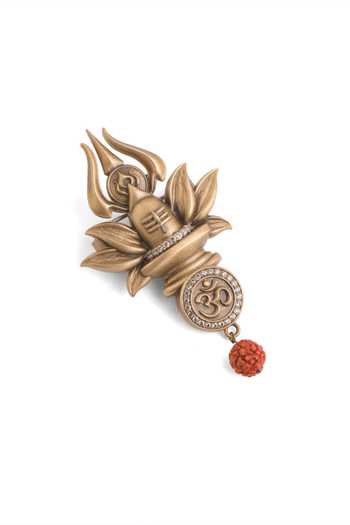Buy_Cosa Nostraa_Gold Beads, Crystals Sacred Shivling Emblem Brooch _Online_at_Aza_Fashions