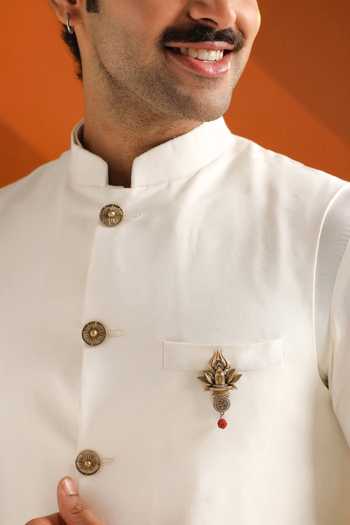 Shop_Cosa Nostraa_Gold Beads, Crystals Sacred Shivling Emblem Brooch _at_Aza_Fashions