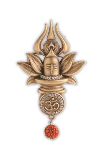 Buy_Cosa Nostraa_Gold Beads, Crystals Sacred Shivling Emblem Brooch 