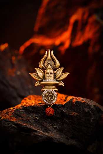 Buy_Cosa Nostraa_Gold Beads, Crystals Sacred Shivling Emblem Brooch _at_Aza_Fashions