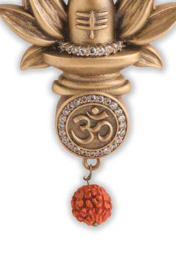Cosa Nostraa_Gold Beads, Crystals Sacred Shivling Emblem Brooch _Online