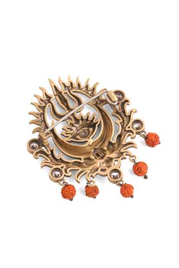 Shop_Cosa Nostraa_Gold Beads, Stones Sacred Trishul Emblem Brooch _Online_at_Aza_Fashions