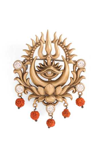 Buy_Cosa Nostraa_Gold Beads, Stones Sacred Trishul Emblem Brooch 