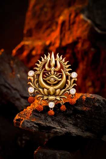 Buy_Cosa Nostraa_Gold Beads, Stones Sacred Trishul Emblem Brooch _at_Aza_Fashions