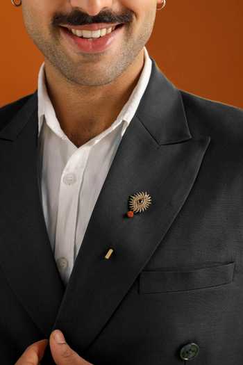Shop_Cosa Nostraa_Gold Antique Carved Of Lapel Pin And Brooch _at_Aza_Fashions
