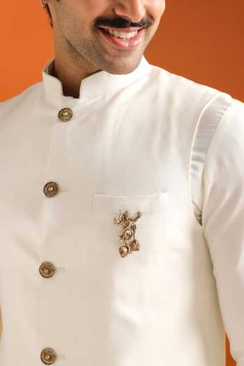 Shop_Cosa Nostraa_Gold Antique Carved Of Lapel Pin And Brooch _Online_at_Aza_Fashions