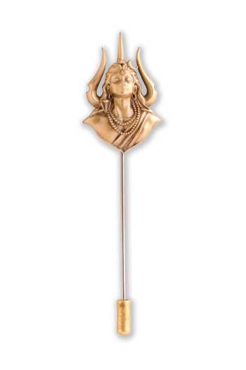 Cosa Nostraa_Gold Antique Carved Lapel Pin And Brooch Set - 2 Pcs _Online_at_Aza_Fashions